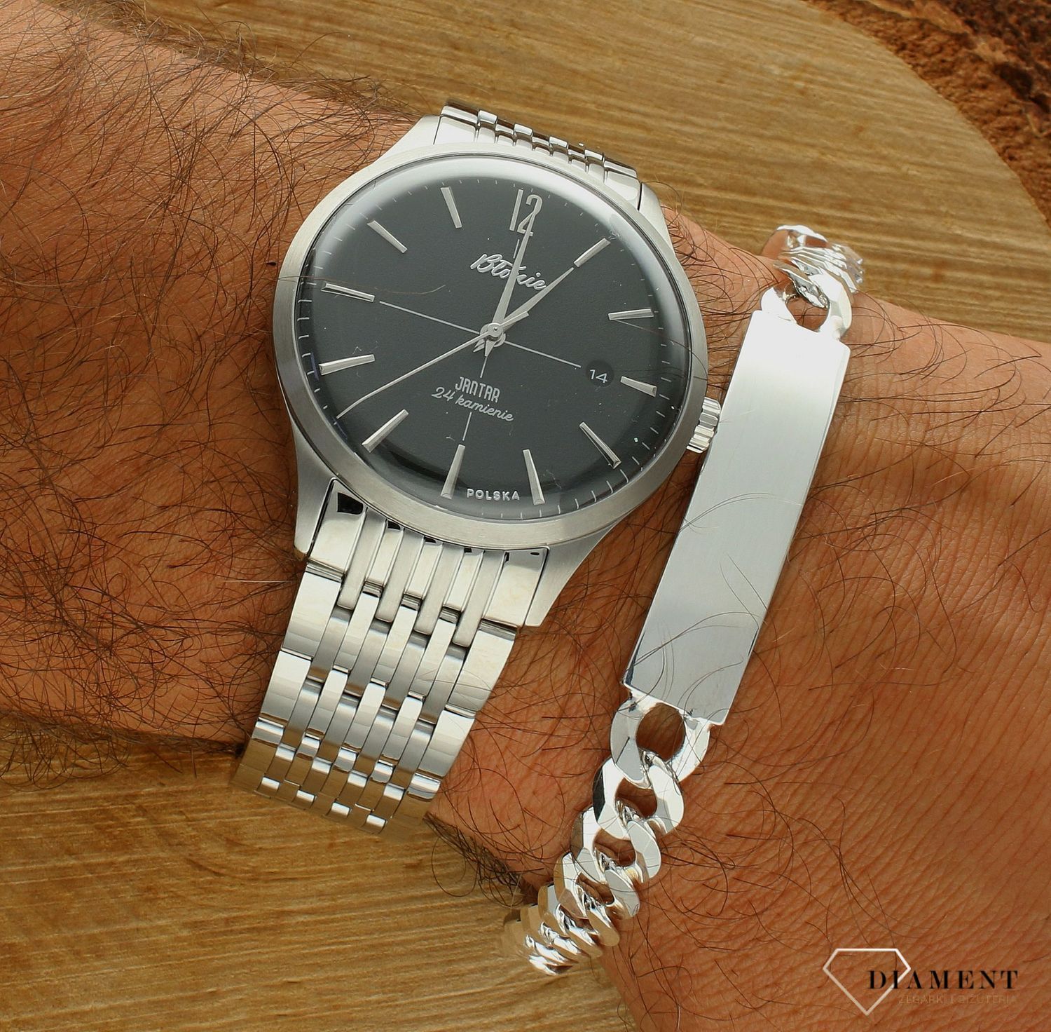 Polski zegarek automatyczny męski Błonie Jantar Noc⌚ Grawer na zegarku gratis 🔝 Męski zegarek na bransolecie klasyk🎁Prezent na Walentynki ❤️Prezent na Święta🤗 Największy wybór polskich zegarków w sklepie zegarki-diament.p.jpg